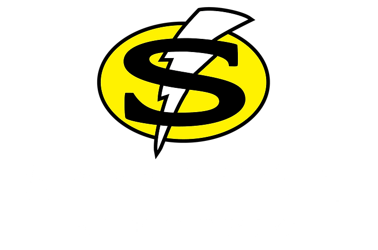 Sampson Electric LLC logo with a yellow oval containing a black S and a white lightning bolt, and the company name in white text below.